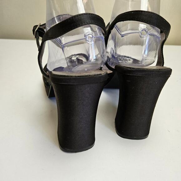 Y2K Unlisted Wedge Heels Women's 10‎ Black Satin Sequin Ankle Strap Sandals - Picture 9 of 12